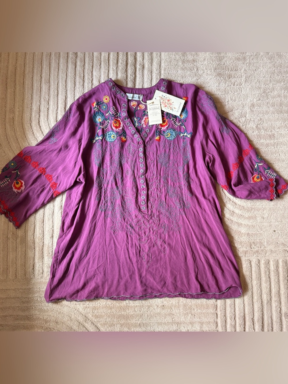 Boho Embroidered Tunic Top in Purple